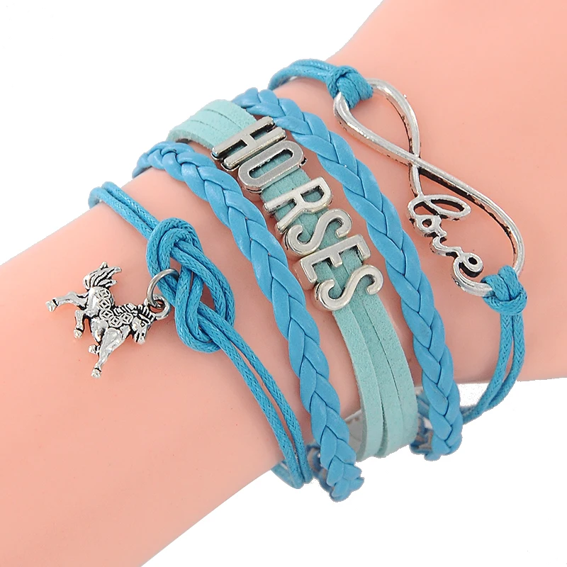 Buy infinity love HORSES bracelet pet horses charms rope leather wrap bracelets