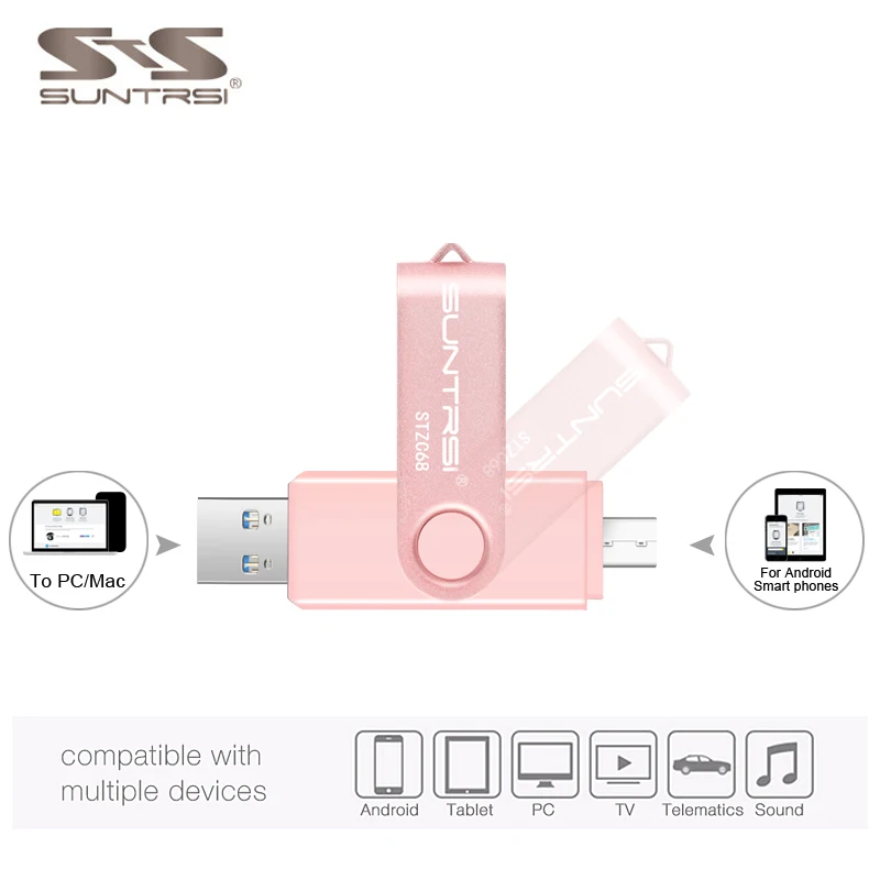 

Suntrsi USB 3.0 OTG Pen Drive 64GB USB Flash Drive External Storage for Smartphone 360 Rotating Design Pendrive 3.0Free Shipping