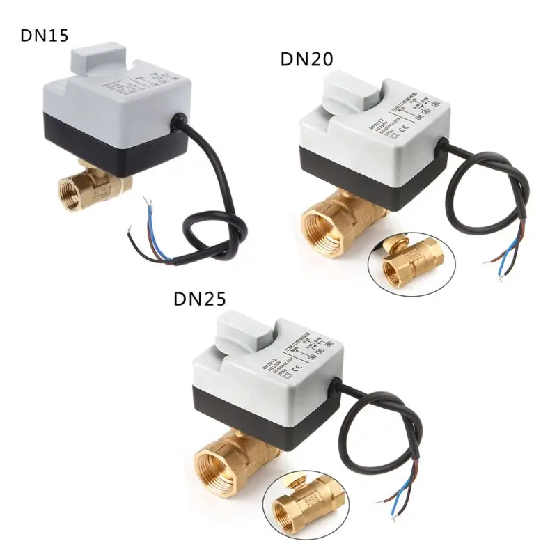 AC220V DN15 DN20 DN25 2 Way 3 Wires Brass Motorized Ball Valve Electric Actuato With Manual Switch Brass Valve