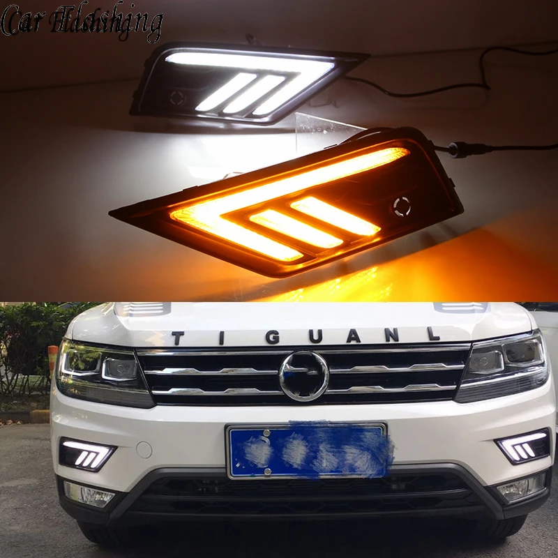 

Car flashing 2pcs For Volkswagen Tiguan 2017 2018 LED DRL Daytime Running Light Daylight 12V abs Fog lamp with turn signal
