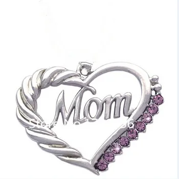 

Rhodium Tone Crystal Heart Mom Charm Mother Birthday Mother's Day Fashion Gift Jewelries