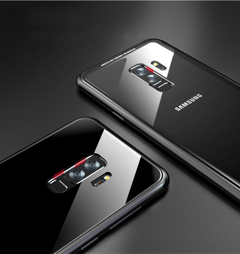 Чехол-книжка с магнитной адсорбцией для samsung Galaxy S9 Plus S9+ задняя крышка из закаленного стекла Роскошный Металлический Чехол-бампер для samsung S9