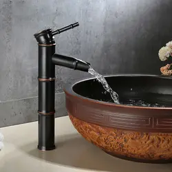 Античный смеситель для раковины ванной комнаты, высокий бамбуковый кран для воды, смеситель для горячей и холодной воды с одним отверстием