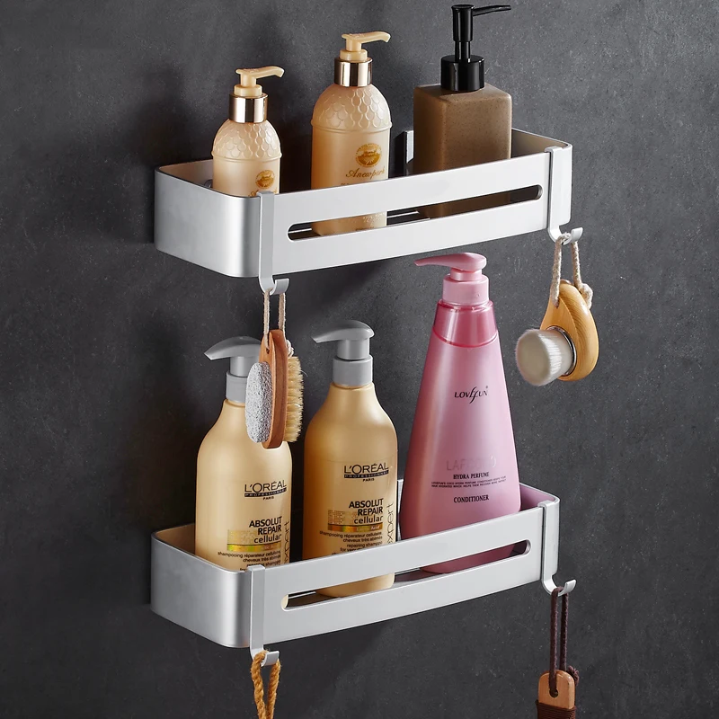 Baratos Estante de esquina de baño de aluminio sin uñas estante cosmético con una sola palanca toallero de baño potente toallero de succión toallero de baño