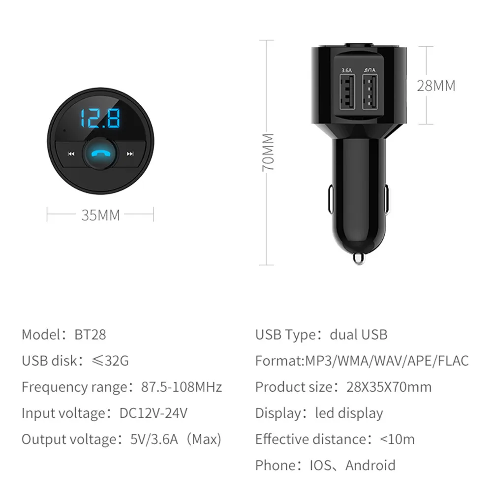 Bluetooth 4,2 версия автомобильный комплект MP3 беспроводной fm-передатчик двойной USB зарядное устройство Handsfree Поддержка открытые голосовые подсказки номер звонящего