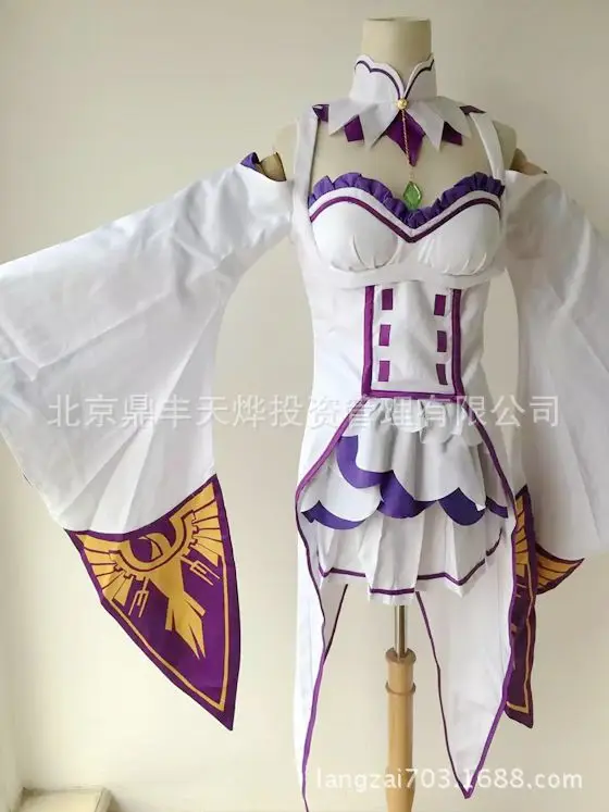 Re Zero Hajimeru Isekai Seikatsu Emilia, парики, костюмы для косплея, женское платье с головным убором для Хэллоуина, вечерние