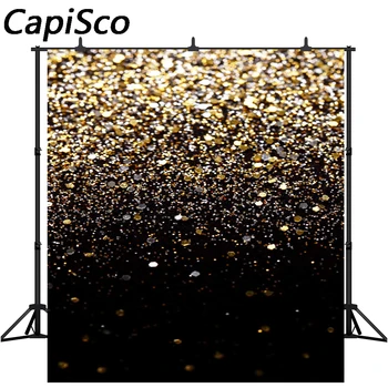 

Capisco Golden Glitter Sequin Spot Bokeh Black Photography Backdrop birthday party Photo Booth Background Studio Prop Decor