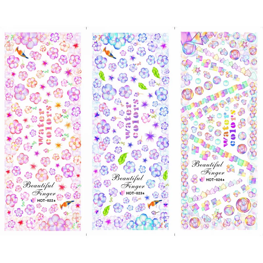 

3 PACKS / LOT MOSAIC RAINBOW FLOWER BUBBLE NAIL TATTOOS STICKER WATER DECAL NAIL ART HOT022-024