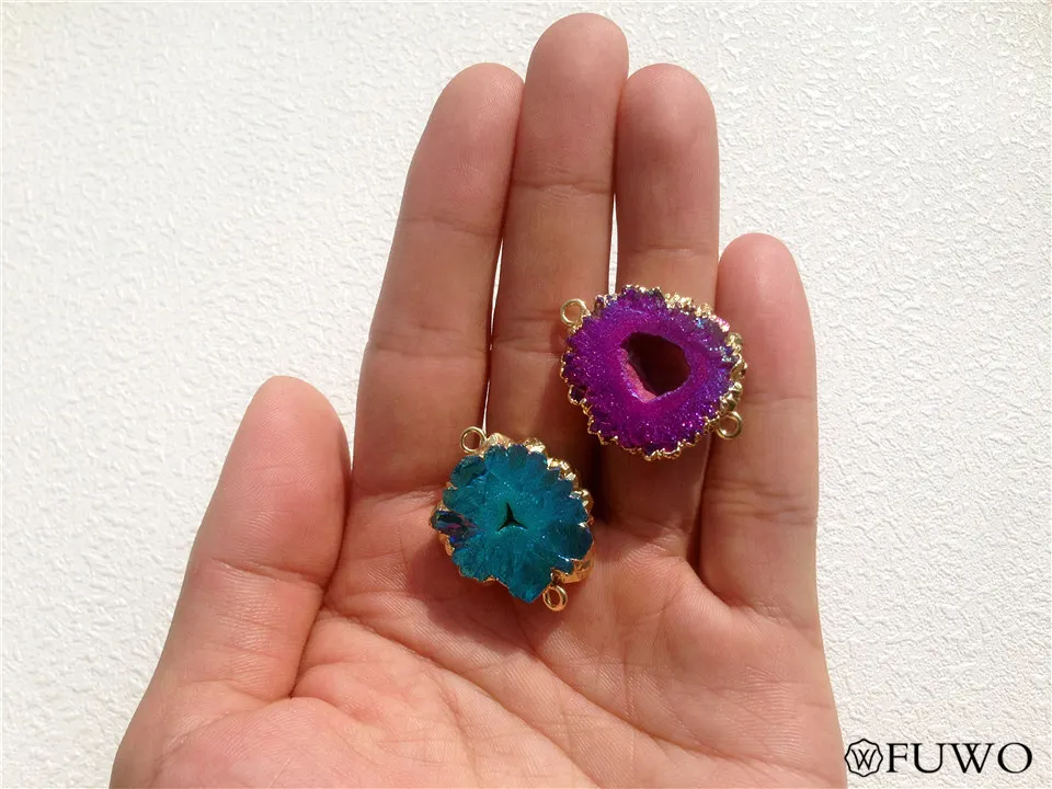 Natural Aura Stalactite Slice Connector Pendant 11