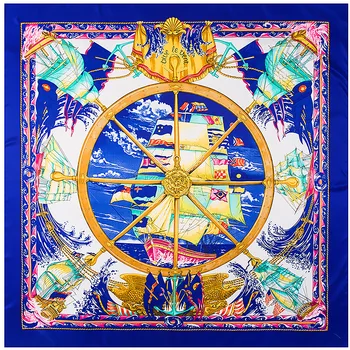 

130*130cm silk large scarf sailing sailboat type women square scarves tassel lady fashion female scarf outdoor accessories