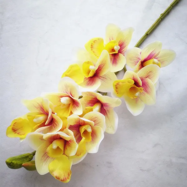 10 p настоящие сенсорные орхидеи PU Cymbidium 10 головок орхидеи цветы белый/розовый/зеленый/фиолетовый украшение в середине стола для свадеб декоративный цветок