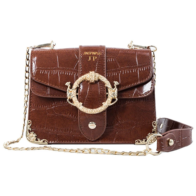 

Fashion crocodile pattern PU leather solid color bright chain female shoulder bag trend new high quality woman Messenger bag