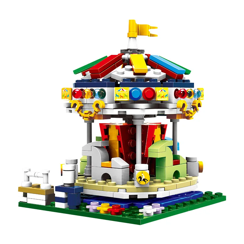 

[New] 343Pcs/set Amusement park 360 degrees merry go round Building blocks funny assembles game carousel toy gift with legoed