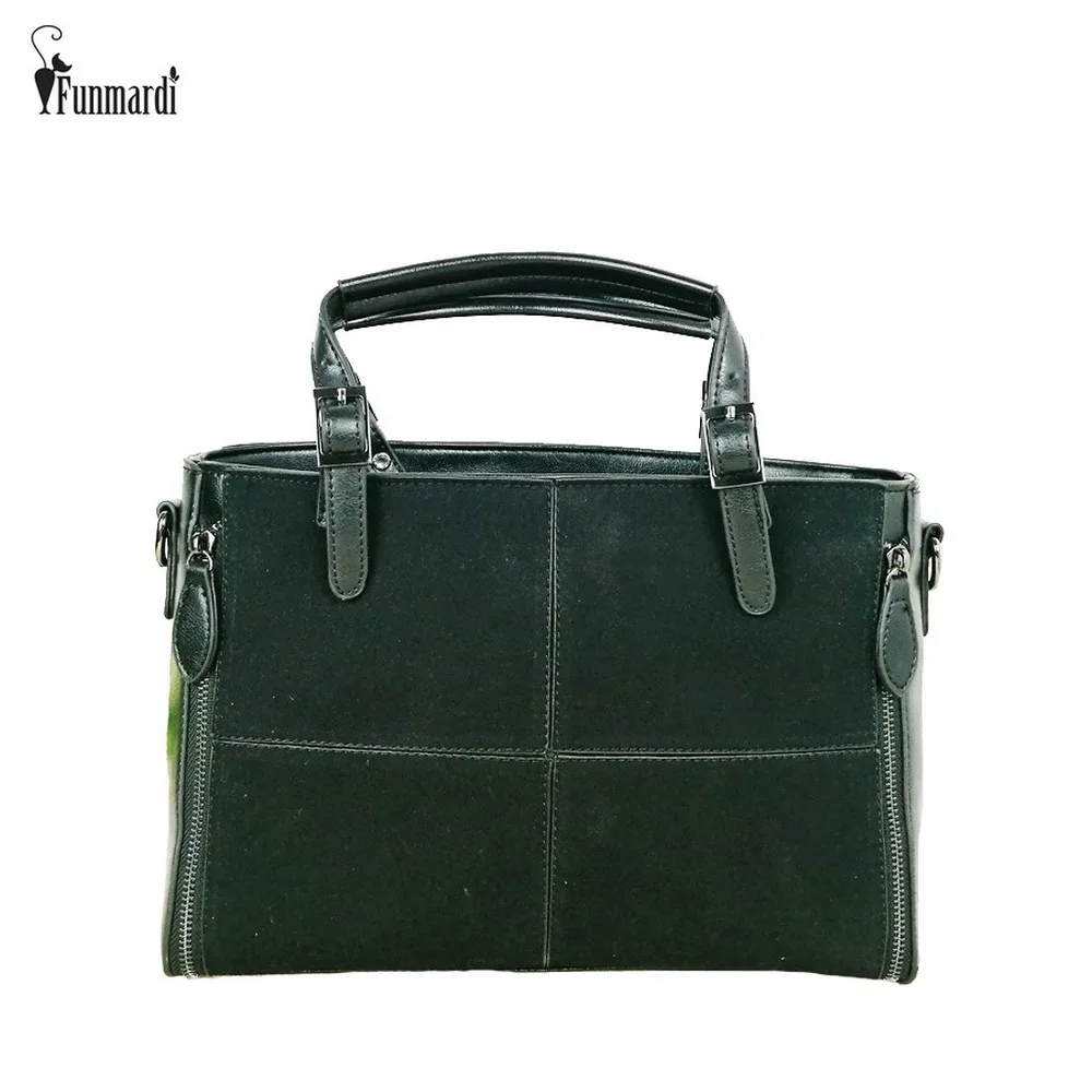 

FUNMARDI Fashion Patchwork Designer Leather Handbag High Quality Women Bag Hot Sale Lady Shoulder Bag Nubuck Leather Bag WLHB974