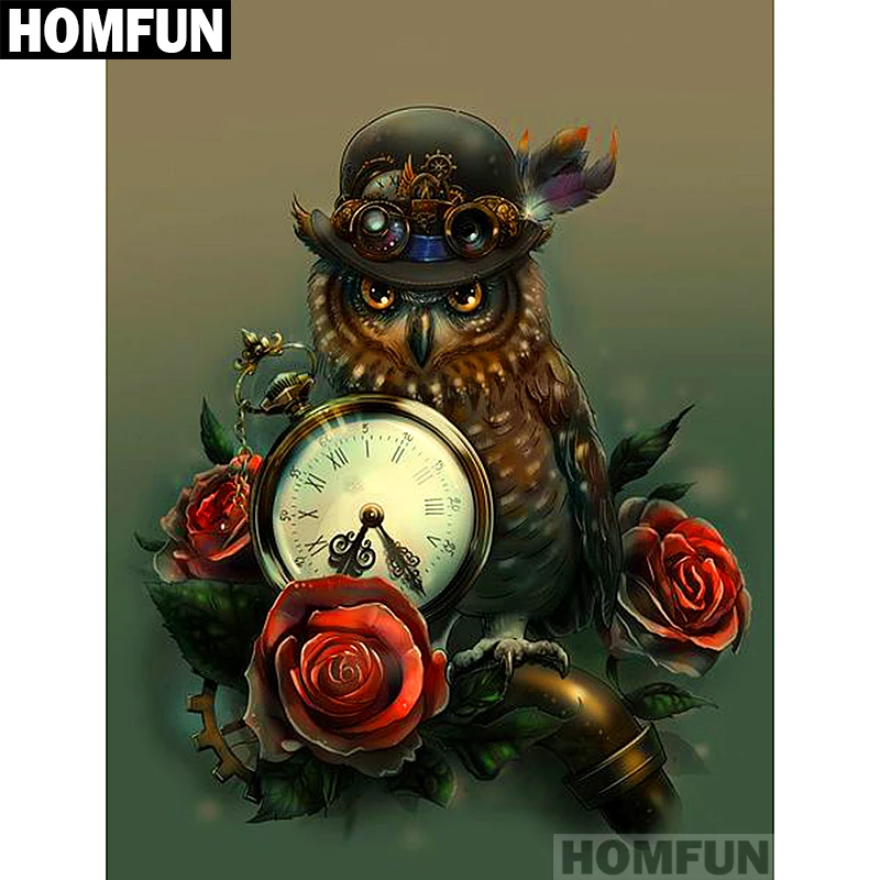 Алмазная 5D картина HOMFUN A01257 Сова Роза вышивка крестиком полная выкладка