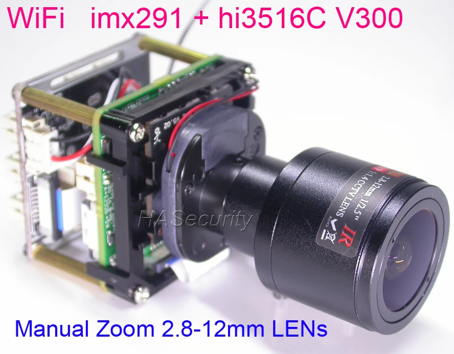 

WiFi H.265 / H.264 1/2.9" STARVIS IMX291 CMOS + Hi3516C V300 CCTV IP camera PCB board module + Manual Zoom LENs + FPC Antenna