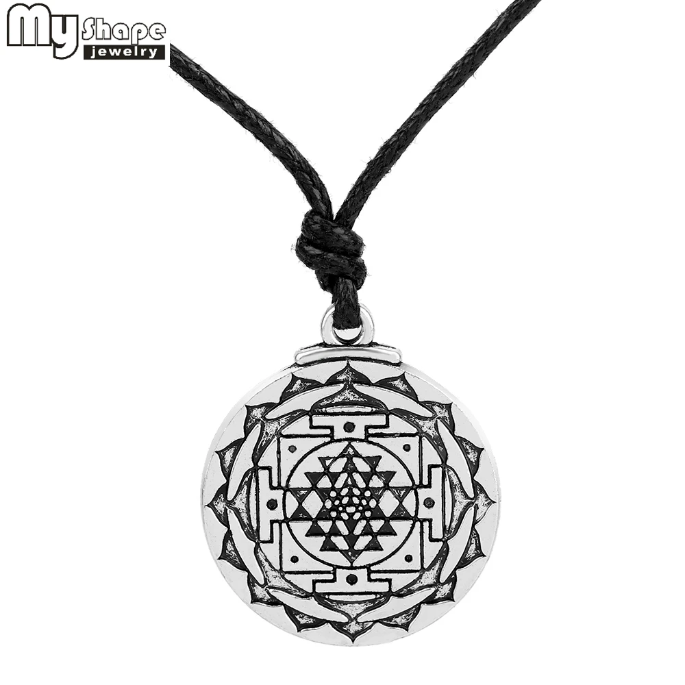 Ожерелье с подвеской в форме йоги из шри янтры для роста и богатства|sri yantra|mens leather cord necklacetalisman pendant |