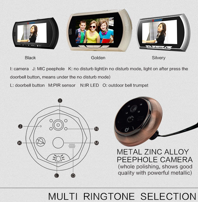 

4.3" Screen Home Doorbell Intercom System Peephole Camera+No-disturb Function+Night Vision Movement Detecting Anti Thieft