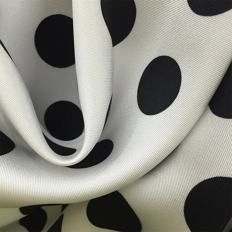LEO&ampLIN Black White Wave Point Imitation Silk Printing Satin Twill Dress Clothing DIY Fashion Fabric 50cm | Дом и сад