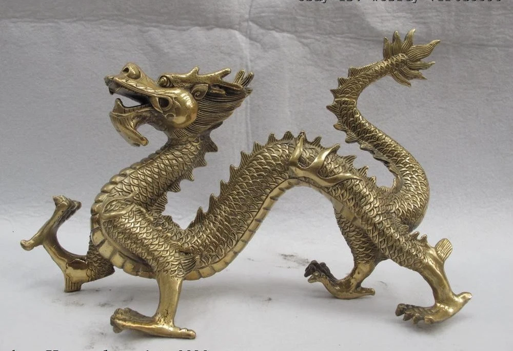 

7 Chinese Folk Refined Copper Bronze Feng shui Evil Lucky Zodiac Dragon Statue