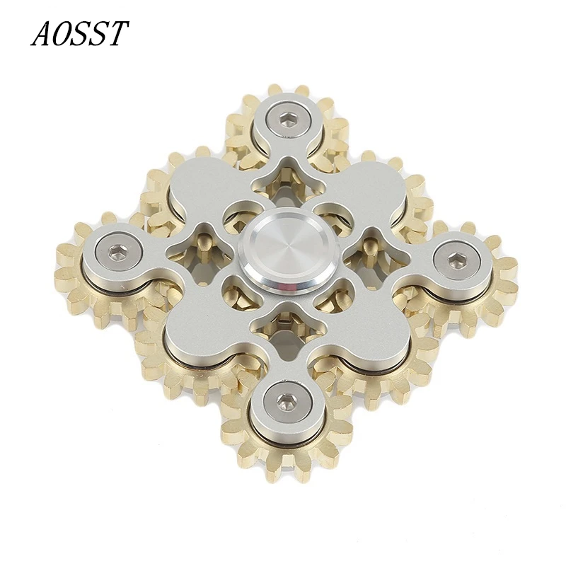 

(AOSST) High-quality Silvery Metal Fidget Spinner Hand Spinner 9 Teeth Linkage Finger Spinner Stress Wheel Fidget Toy