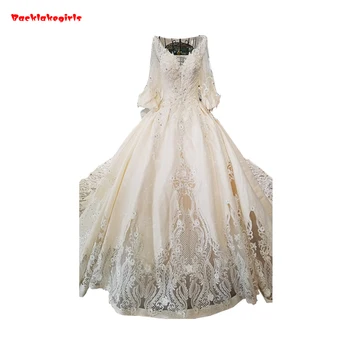 

01784 New High Quality Fit And Flare Bridal Dress Ivory Corset Long Train Fluffy Dinner Party Gown