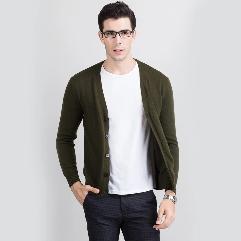 Yunshucloset 2017 Лидер продаж Новая мода Для мужчин удобные мягкие из чистого кашемира кардиган V воротник Трикотаж
