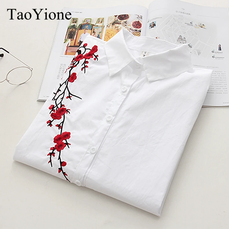 

White Cotton Shirts 2019 New Summer Autumn Women Long Sleeve Floral Embroidery Blouses Casual Shirts Women Tops Blusas Femininas