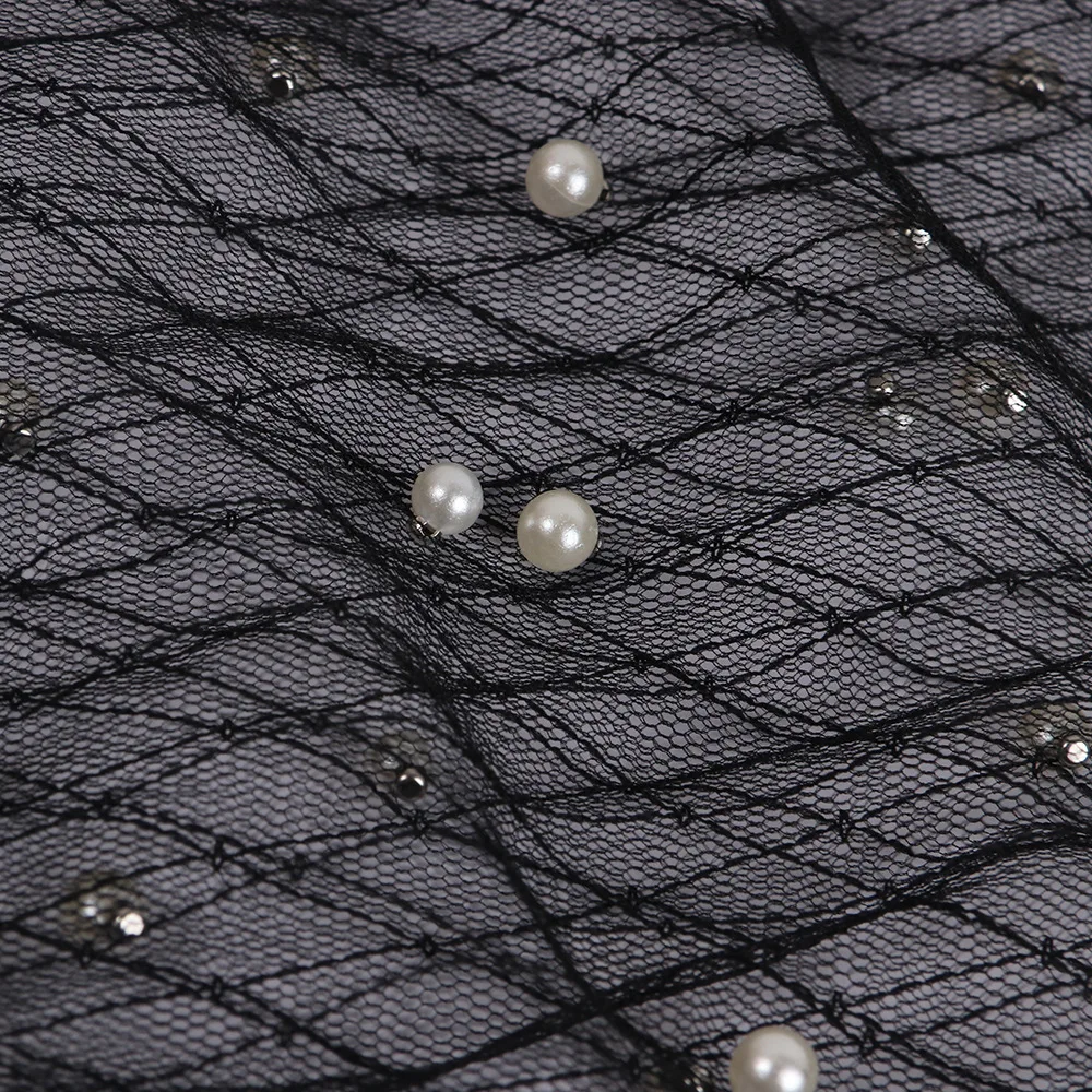 Сексуальное Сетчатое облегающее платье с черным жемчугом, летняя пляжная одежда, белые вечерние мини-платья с бусинами, сексуальная клубная одежда, D35-AA55