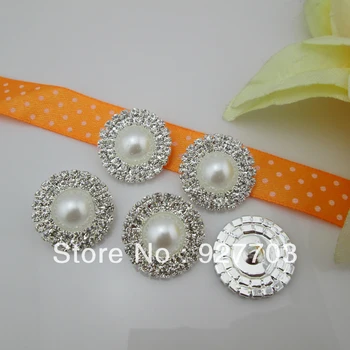 

(CM705 25mm)100 X White Pearl Silver Tone Shank Rhinestone Button Sewing Craft