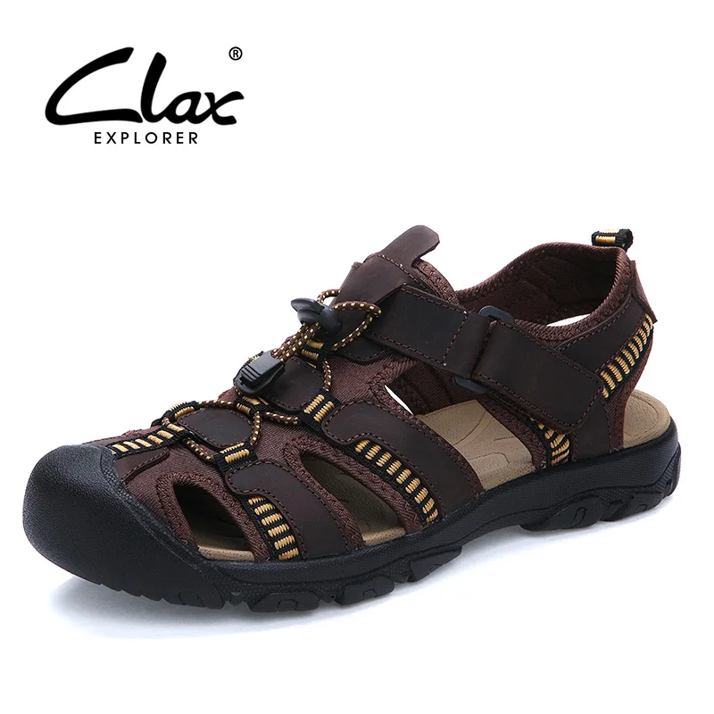 

CLAX Men's Leather Sandals 2018 Summer Shoes Male Breathable Casual Footwear Retro Outdoor Sandals Big CN Size 46 47