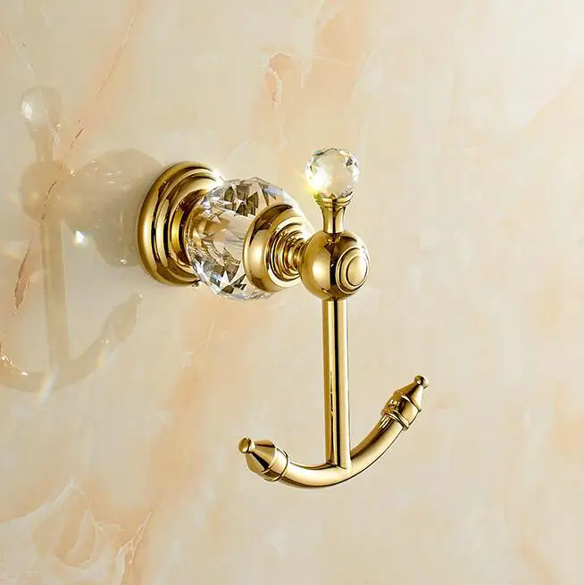 3 Colors luxury crystal & brass gold robe hook bathroom hangings gold towel rack clothes hook