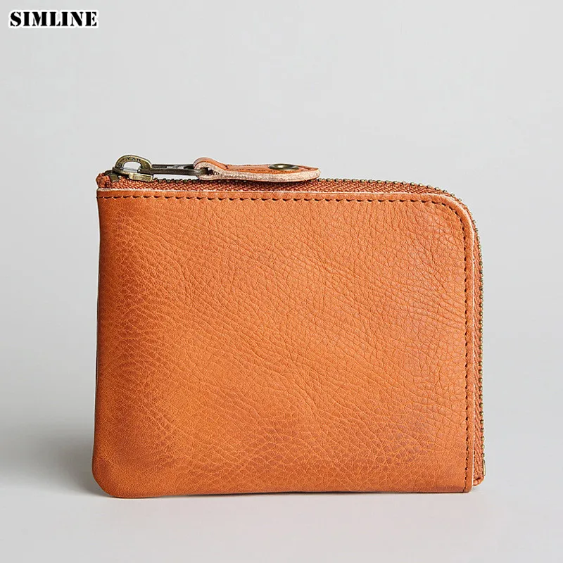 100% Genuine Leather Wallet Men Women Vintage Handmade Short Slim Small Zipper Mens Purse With Coin Pocket Card Holder Money Bag | Багаж и