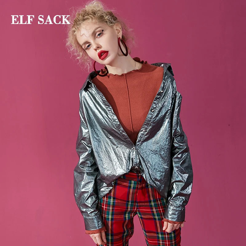 Женская блузка ELFSACK с длинным рукавом и отложным воротником европейский
