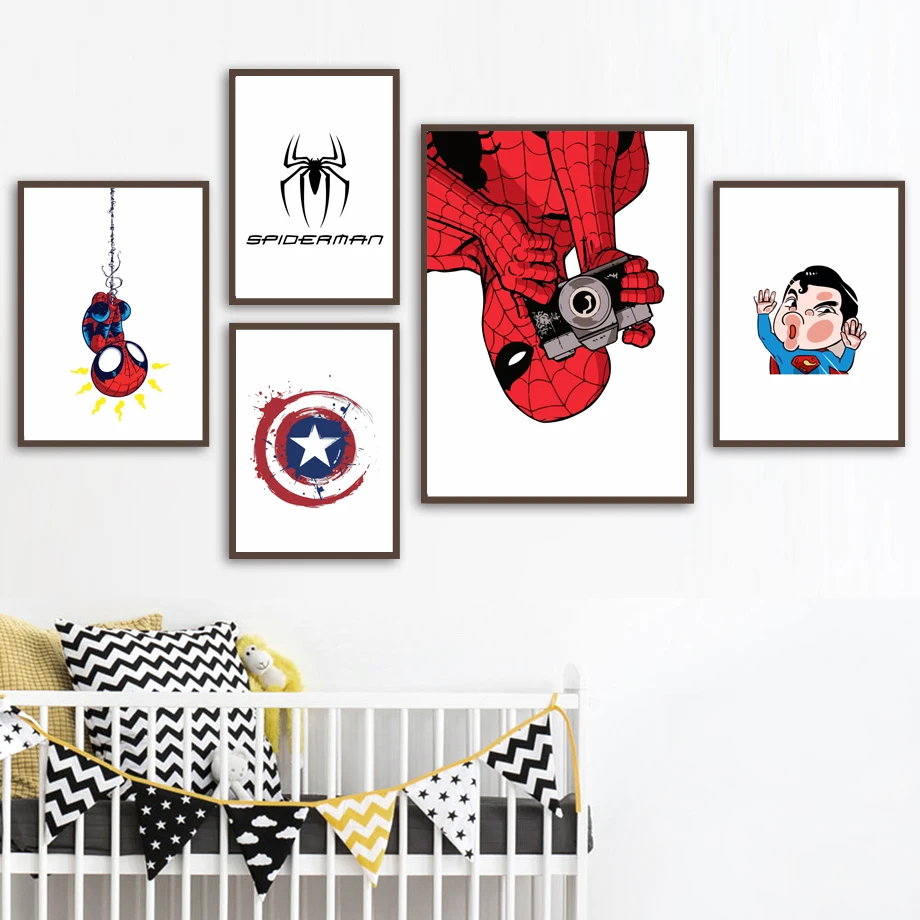 

Spiderman Captain America Wall Art Canvas Painting Funny Superhero Nordic Posters And Prints Wall Pictures For Kids Room Decor