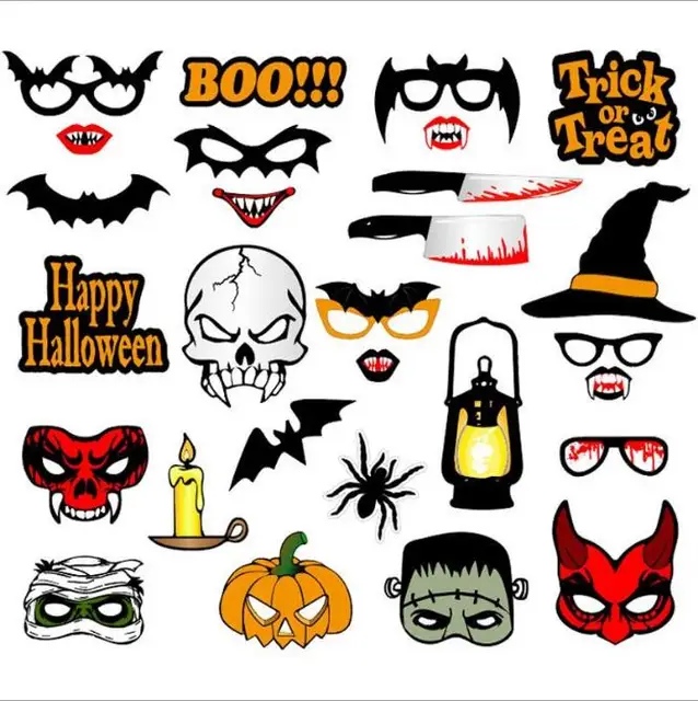 12/14/22/59/66pcs Halloween Party Photo Booth Props Happy Halloween Photo Props Kit for Party Decoration WYQ