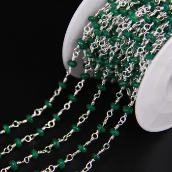 

2x4mm Dark Green Malaysia Jades Faceted Rondelle Chain,Jaspers Abacus beads Link Silver Rosary Chain DIY Earring