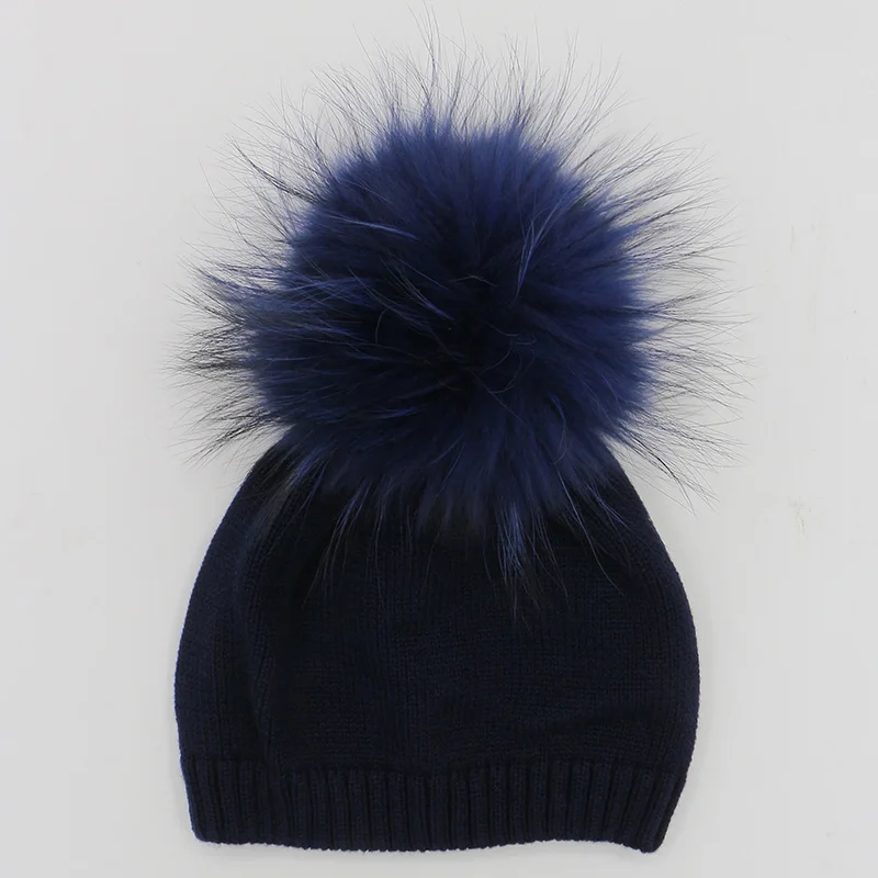 GZHILOVINGL/ хлопок, 5 мес.-3 года, Ins,, для маленьких мальчиков и девочек, детская зимняя теплая вязаная шапочка мех, шапка с помпоном - Цвет: Navy blue