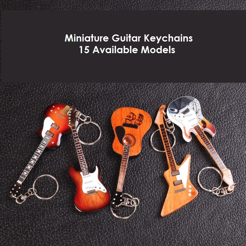 

Wooden Miniature Guitar Keychain with 15 Different Models Available, Double Necks Guitar