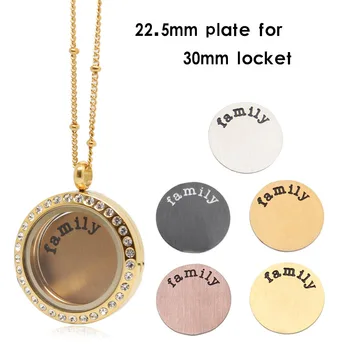 

10 pcs/lot 22.5mm 316L Stainless Steel "family" plate for 30mm Floating Charm Locket