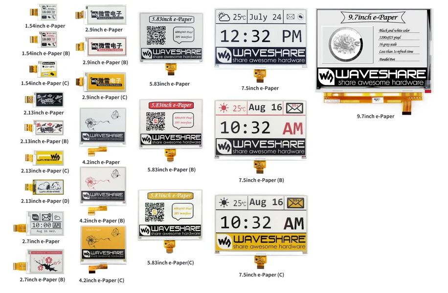 Waveshare 9,7x825, 1200 дюймов E-Ink raw дисплей, параллельный порт, без PCB