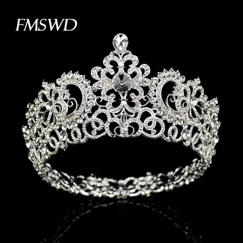 Винтажный круглый серебряного цвета большая корона тиара для свадьбы аксессуары для волос и головы большая корона головной убор украшения для волос