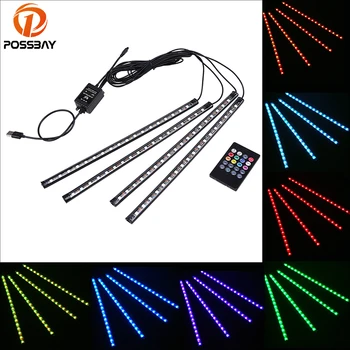 

POSSBAY Car RGB LED Strip Light Atmosphere Lamps Auto Voice Music Remote Control Car Interior Decoration Lights 9/12/18LEDs