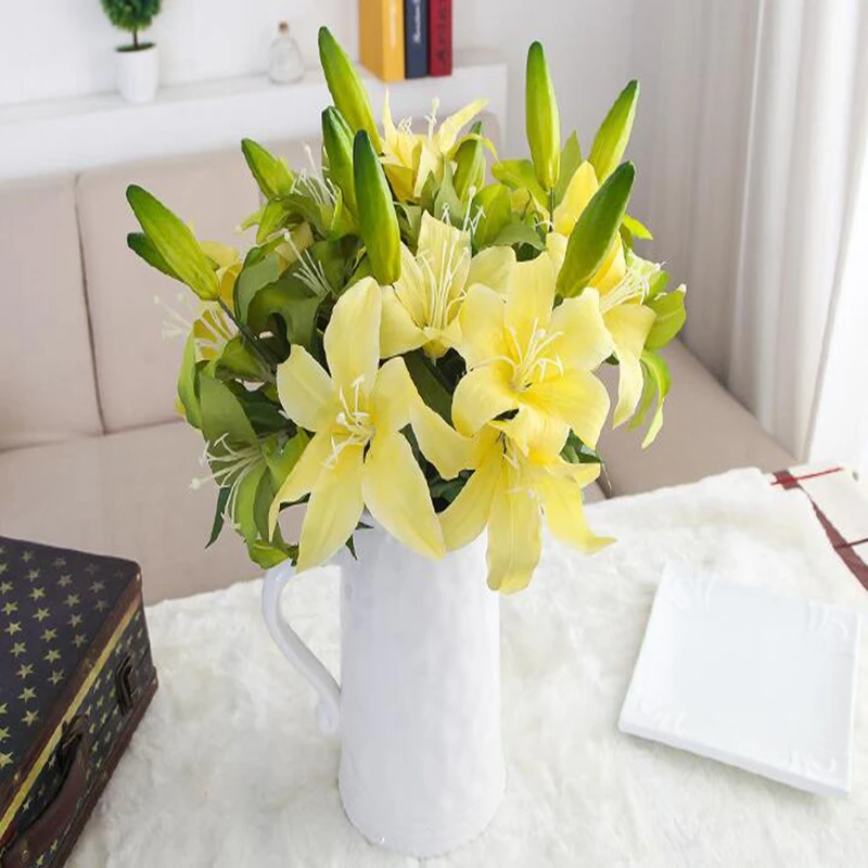 

1 Pc Artificial Latex Lily for Home Garden Indoor Simulation 2-head Latex Mini Lily for Wedding Party Bridal Bouquet Lily Flowe