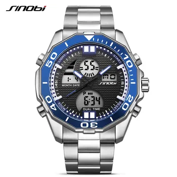 

SINOBI Men Watches Top Brand Luxury Dual Display Digital Analog Fashion Casual Wirstwatch Steel Military Clock Relogio Masculino