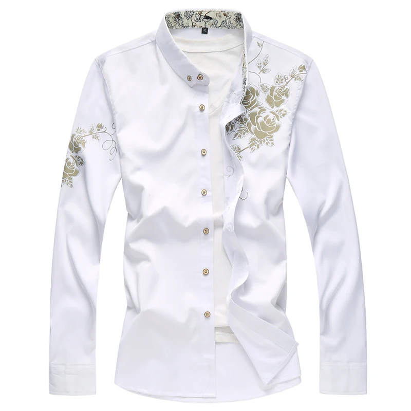 

Spring and autumn Mens Shirt Long Sleeve Slim Design Flower shirt Size S-7XL Male shirts