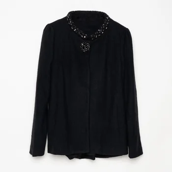 

Wool Blended Jacket Women Short Coat Embellished Winter Jackets Black US S, RU S