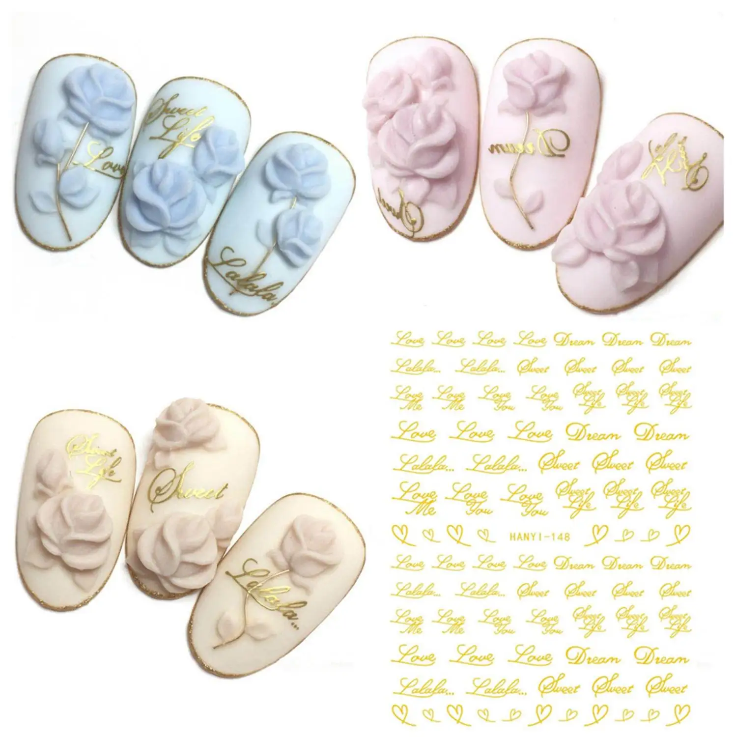 HANYI серия HANYI-148 Золотая буква сердце дизайн Прохладный стикеры 3D на ногти nail Art Наклейка шаблон diy Инструменты для ногтей украшения