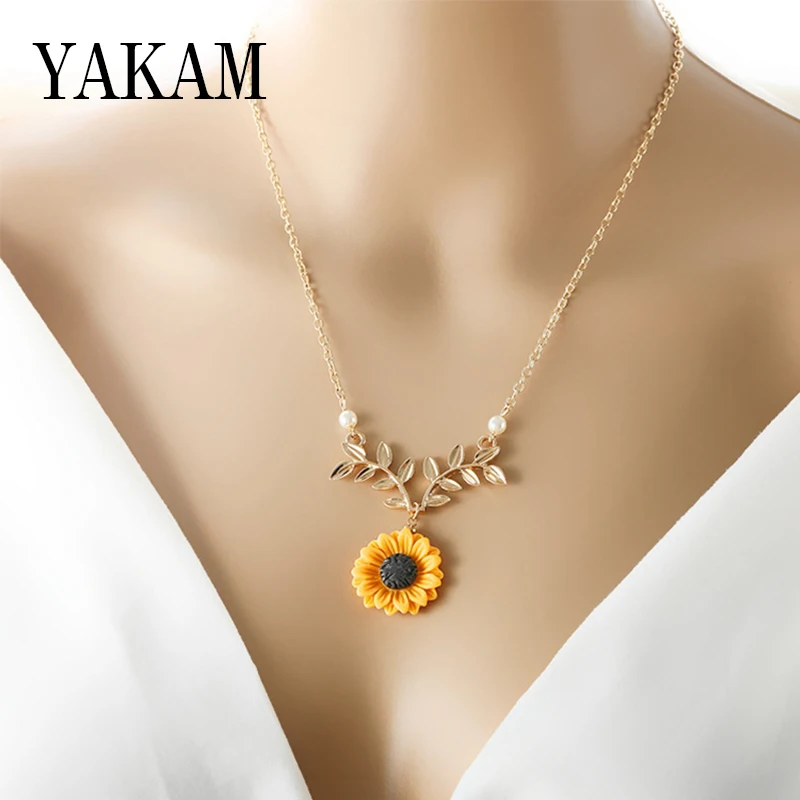 

Flos Solis Leaf Choker Girasol Pendant Silver Rose Gold Color Tournesol Leaves Sunflower Dangle Chain Necklace For Women Jewelry