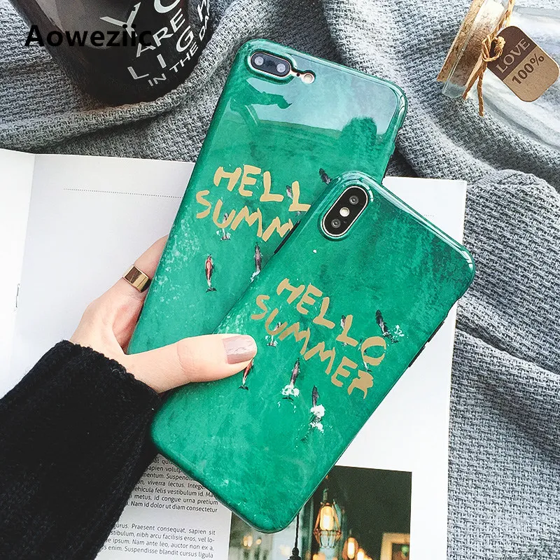 

Aoweziic Creativity Arts green ocean phone case silicone For iPhone X XS MAX XR 6s 7plus 8Plus protective sleeve female models
